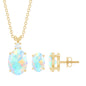 Real 3 Carat Oval Shaped Ethiopian Opal Solitaire Necklace Earrings Set with Diamond