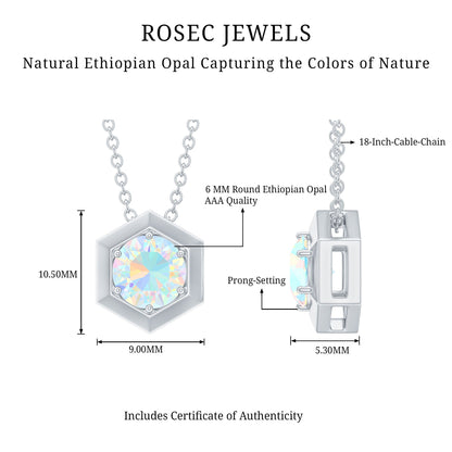 Solitaire Ethiopian Opal Hexagon Pendant Necklace