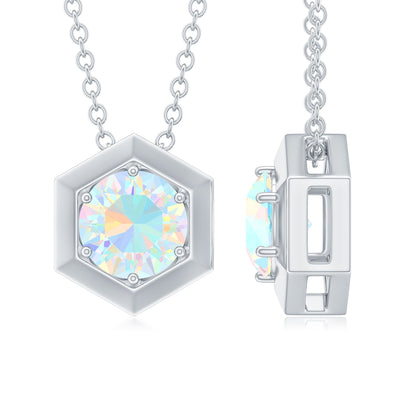 Solitaire Ethiopian Opal Hexagon Pendant Necklace