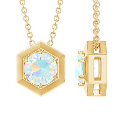 Solitaire Ethiopian Opal Hexagon Pendant Necklace