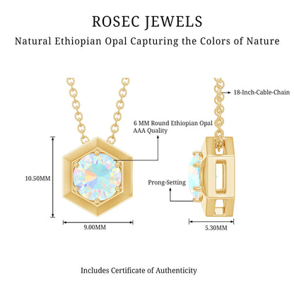 Solitaire Ethiopian Opal Hexagon Pendant Necklace