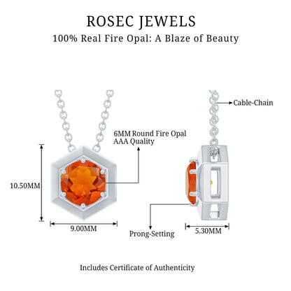 0.75 CT Natural Fire Opal Solitaire Pendant in 6 Prong Setting