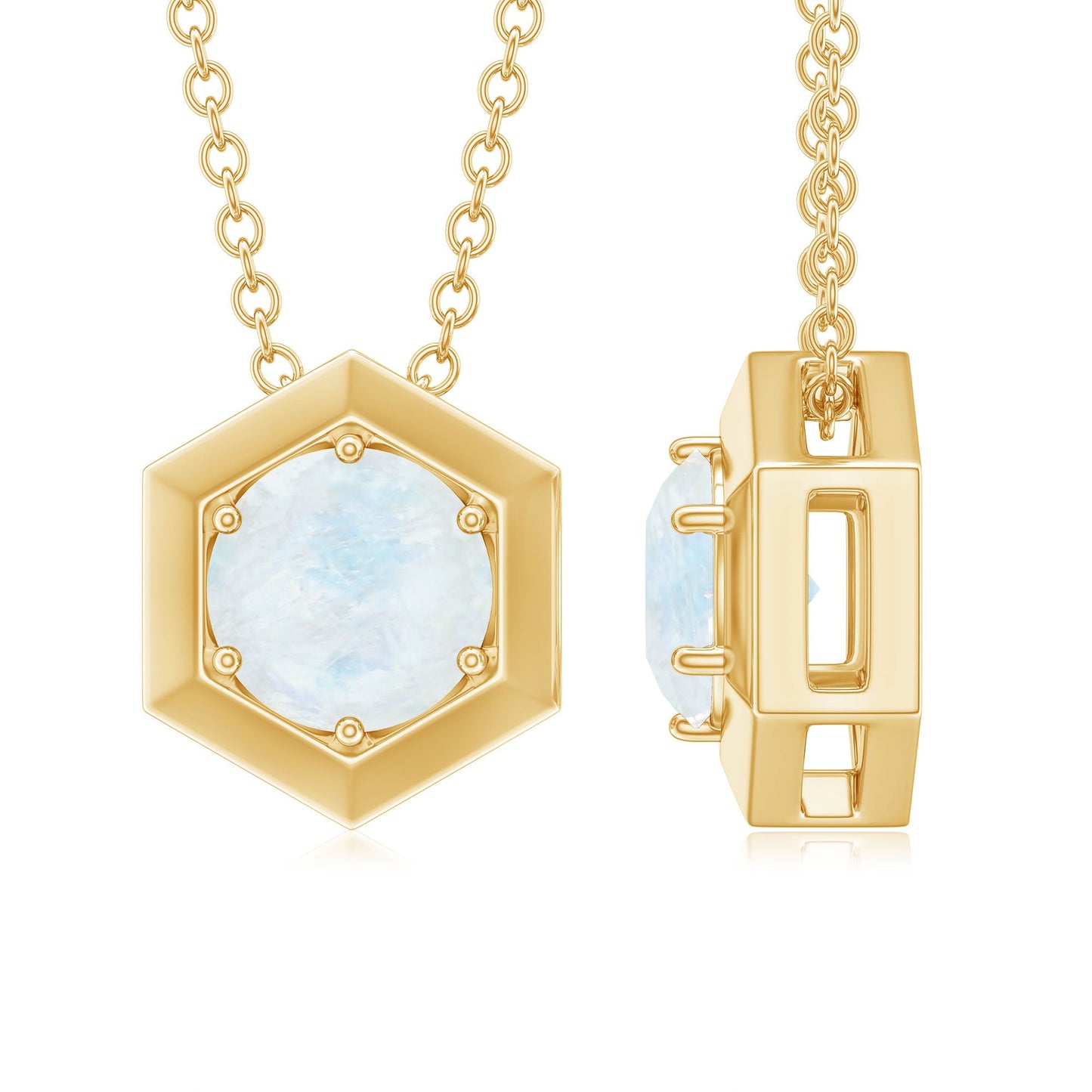 Solitaire Moonstone Hexagon Pendant Necklace