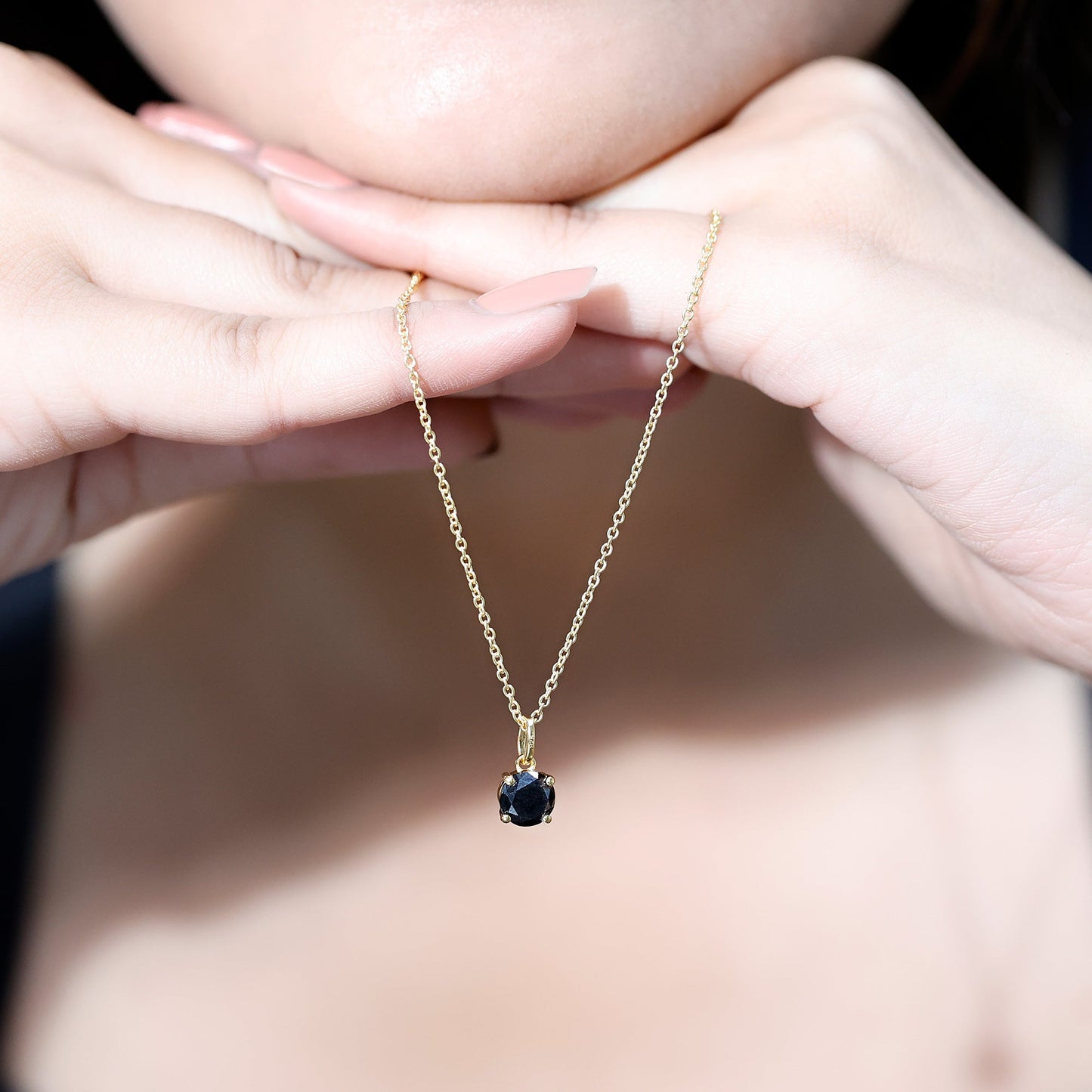 Natural 1.45 Carat Black Diamond Solitaire Necklace with Silver Chain