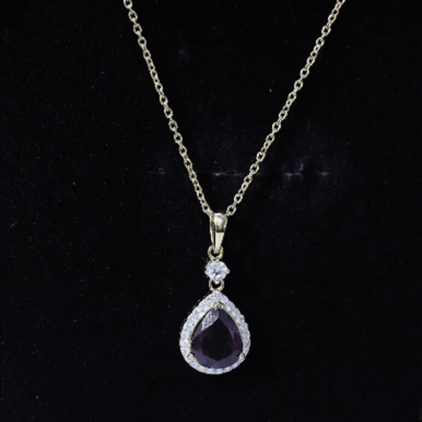 3.25 Carat Rhodolite Teardrop Necklace with Diamond Halo