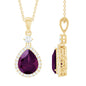 3.25 Carat Rhodolite Teardrop Necklace with Diamond Halo