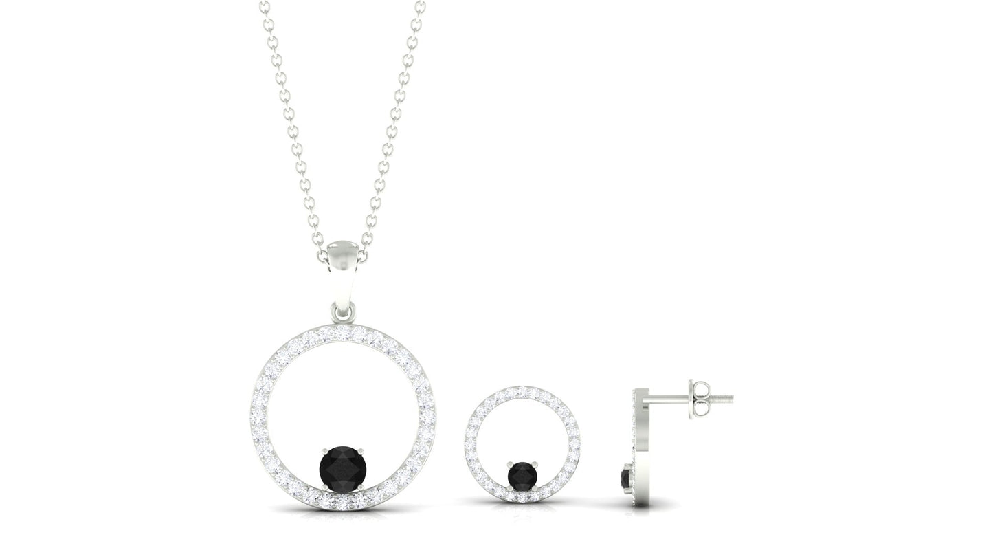 Certified Real Black Onyx Eternity Necklace and Earrings Set with Moissanite