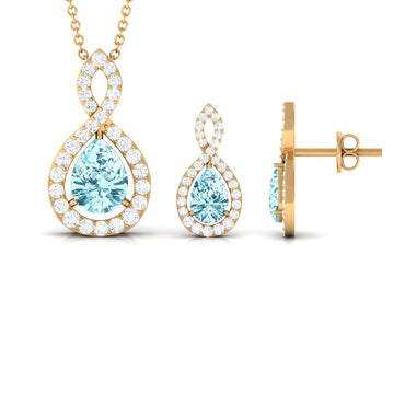 Natural Aquamarine Infinity Pendant Earrings Set for Women