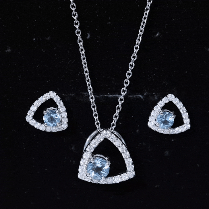 Certified Aquamarine and Moissanite Bridal Jewelry Set