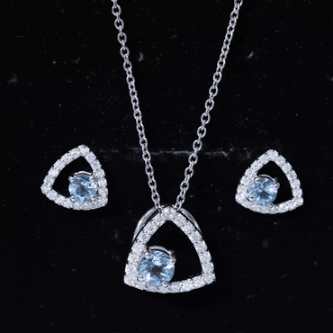 Certified Aquamarine and Moissanite Bridal Jewelry Set