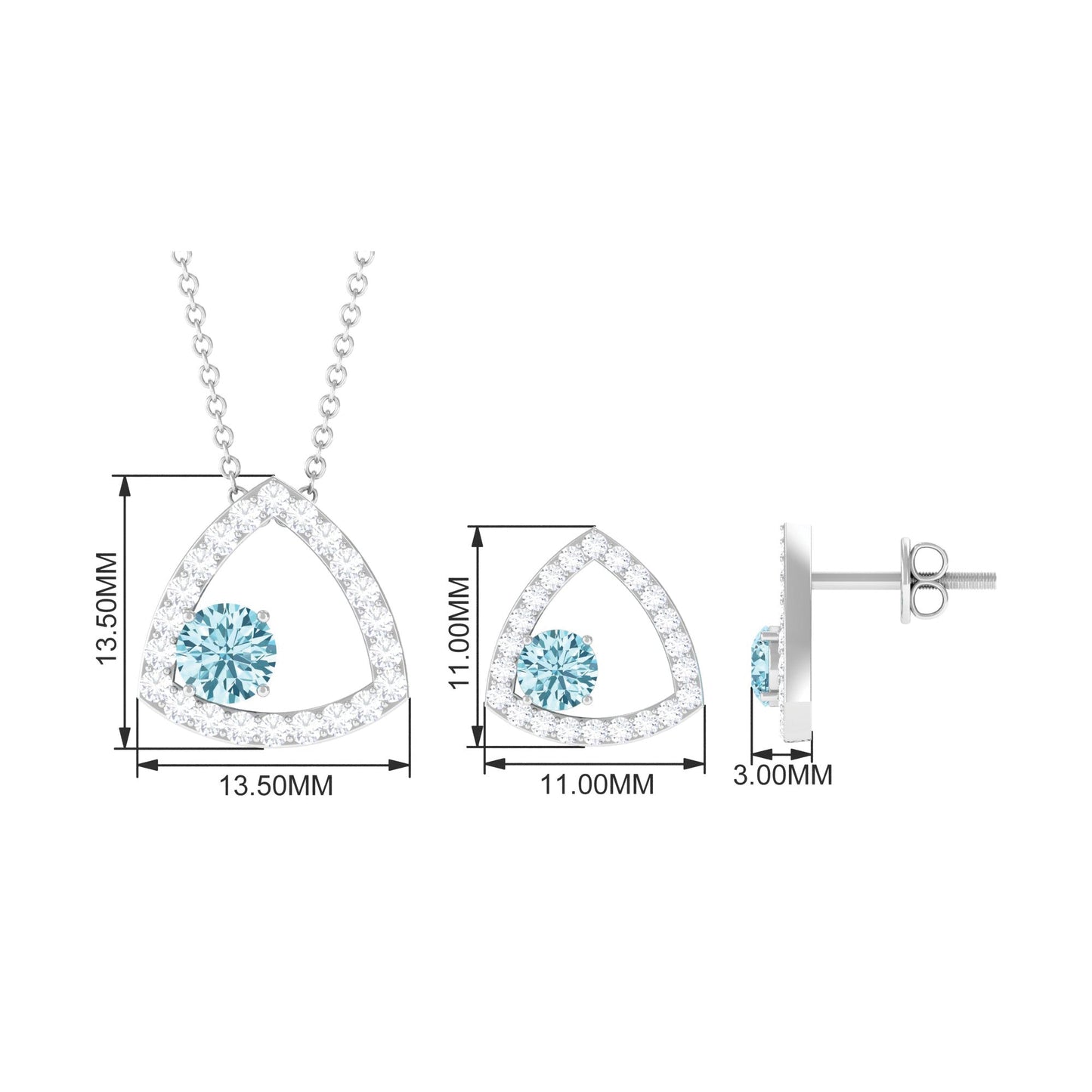 Certified Aquamarine and Moissanite Bridal Jewelry Set