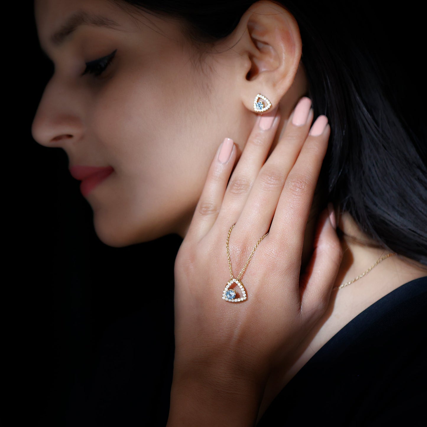 Certified Aquamarine and Moissanite Bridal Jewelry Set