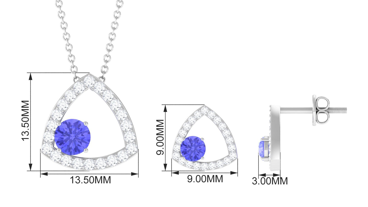 Real Tanzanite and Moissanite Open Triangle Jewelry Set