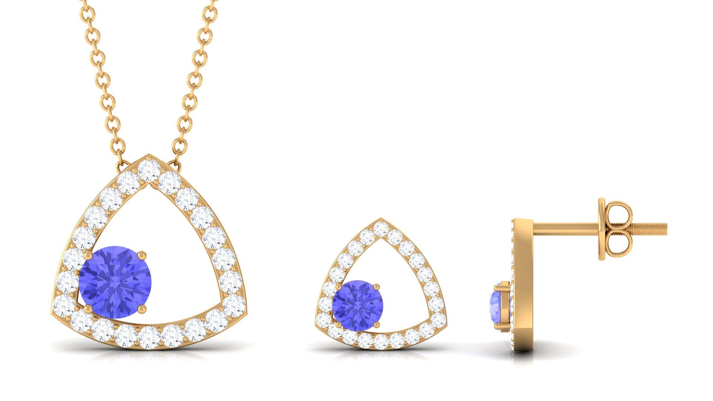Real Tanzanite and Moissanite Open Triangle Jewelry Set