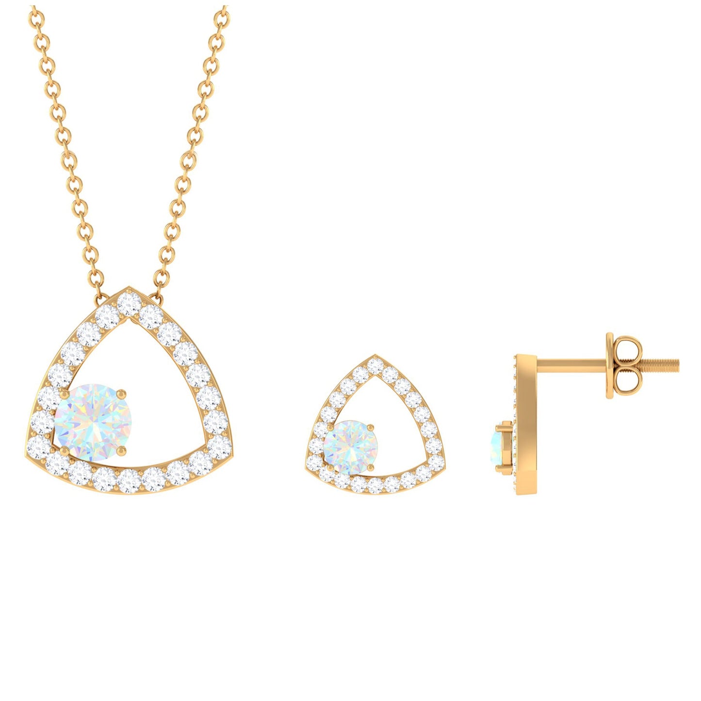 Natural Ethiopian Opal Geometric Jewelry Set with Moissanite