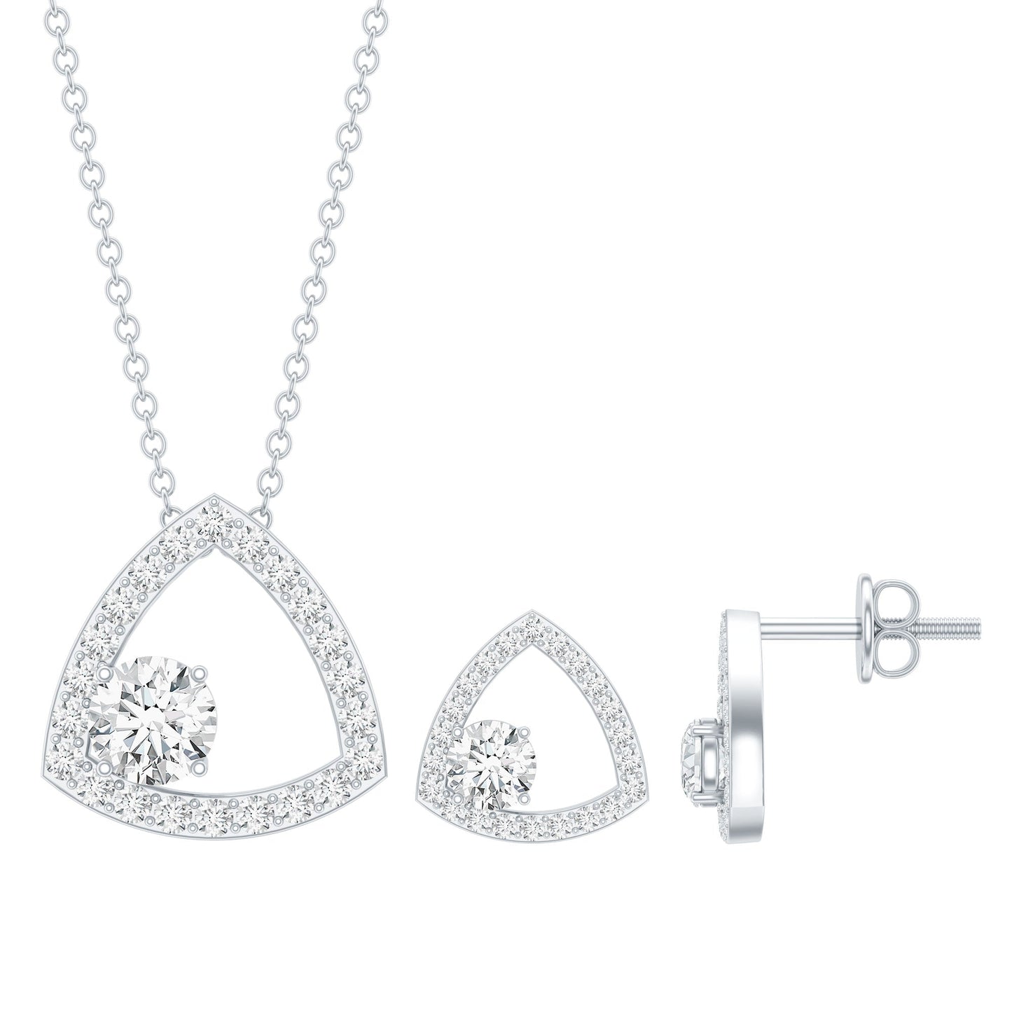 Simple Moissanite Triangle Necklace and Earrings Set