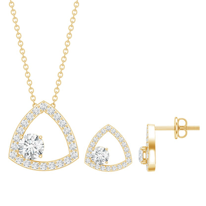 Simple Moissanite Triangle Necklace and Earrings Set