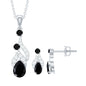 Natural Black Onyx Drop Pendant and Earrings Set with Diamond