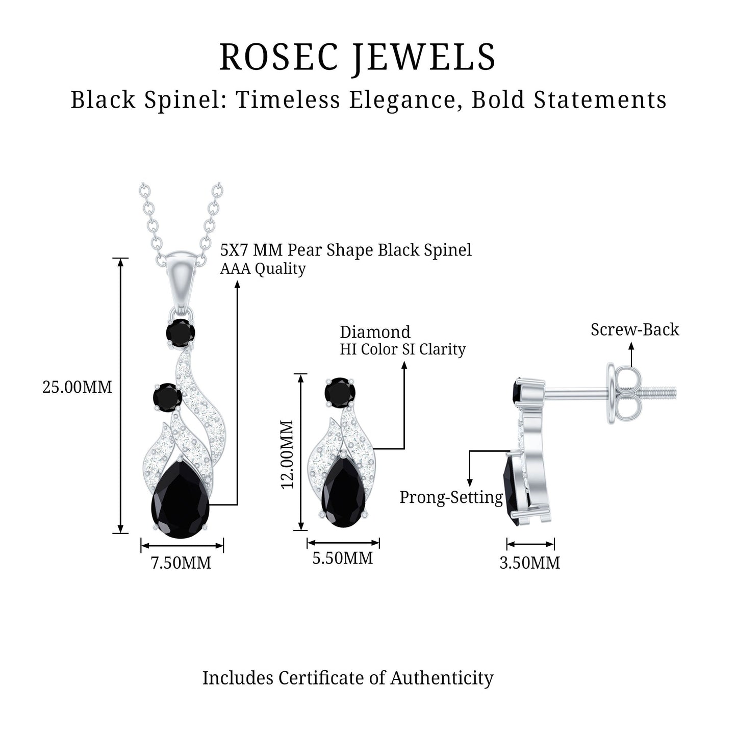 Designer Black Spinel Necklace and Earrings Set with Diamond