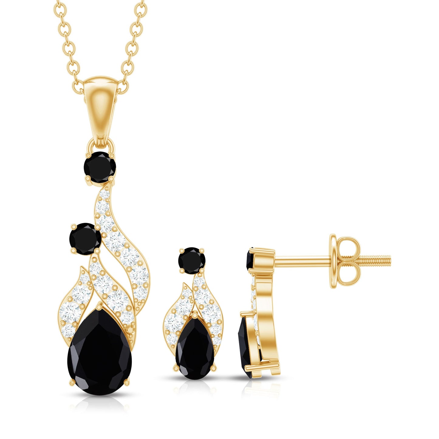 Designer Black Spinel Necklace and Earrings Set with Diamond