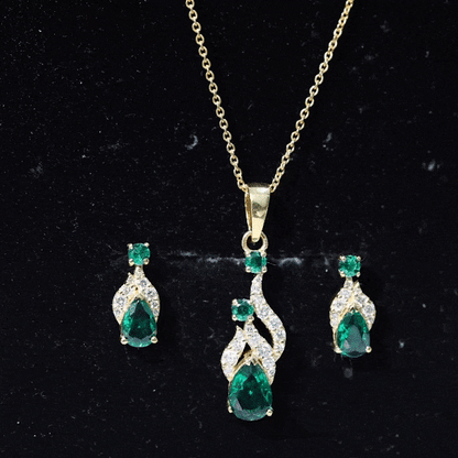 Lab Created Emerald and Diamond Designer Jewelry Set