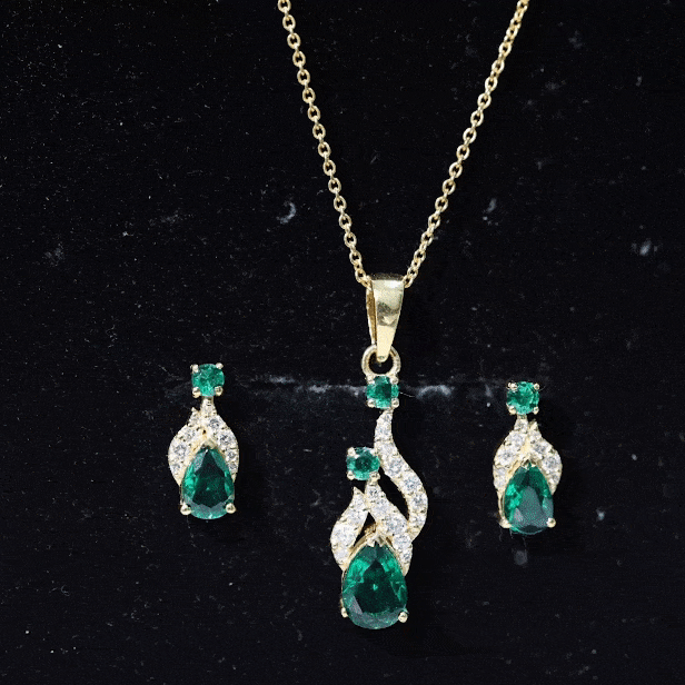 Lab Created Emerald and Diamond Designer Jewelry Set
