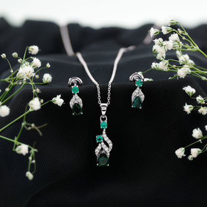Lab Created Emerald and Diamond Designer Jewelry Set