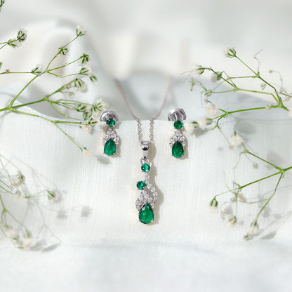 Lab Created Emerald and Diamond Designer Jewelry Set