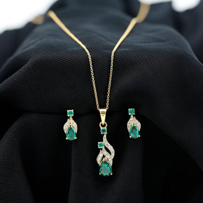 Lab Created Emerald and Diamond Designer Jewelry Set