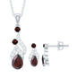 Garnet and Diamond Bridal Dangle Pendant and Earrings Set