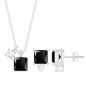 Natural Princess Cut Black Onyx Pendant and Earrings Set with Diamond