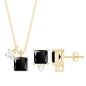 Natural Princess Cut Black Onyx Pendant and Earrings Set with Diamond