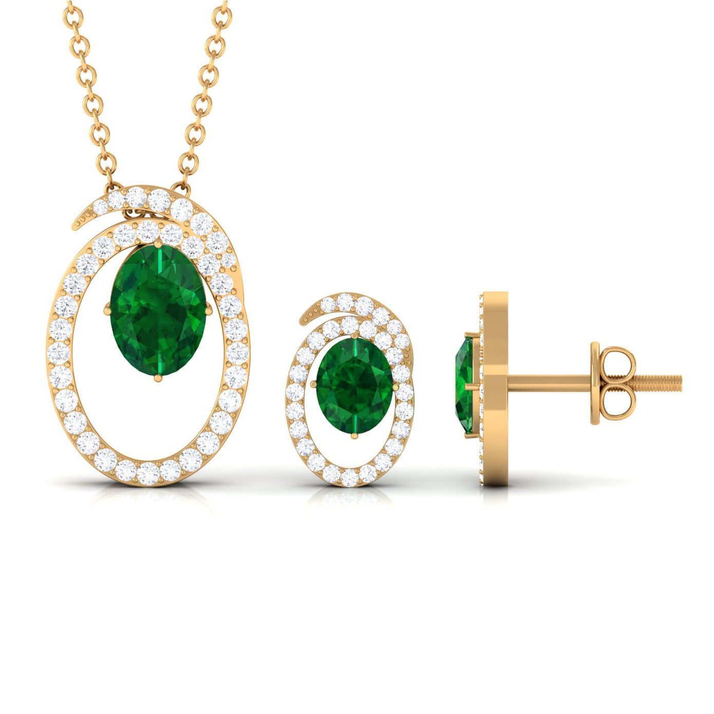 Oval Cut Lab Created Emerald and Moissanite Necklace With Earrings