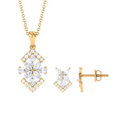 Genuine Diamond Flower Necklace and Earrings Set with Certificate
