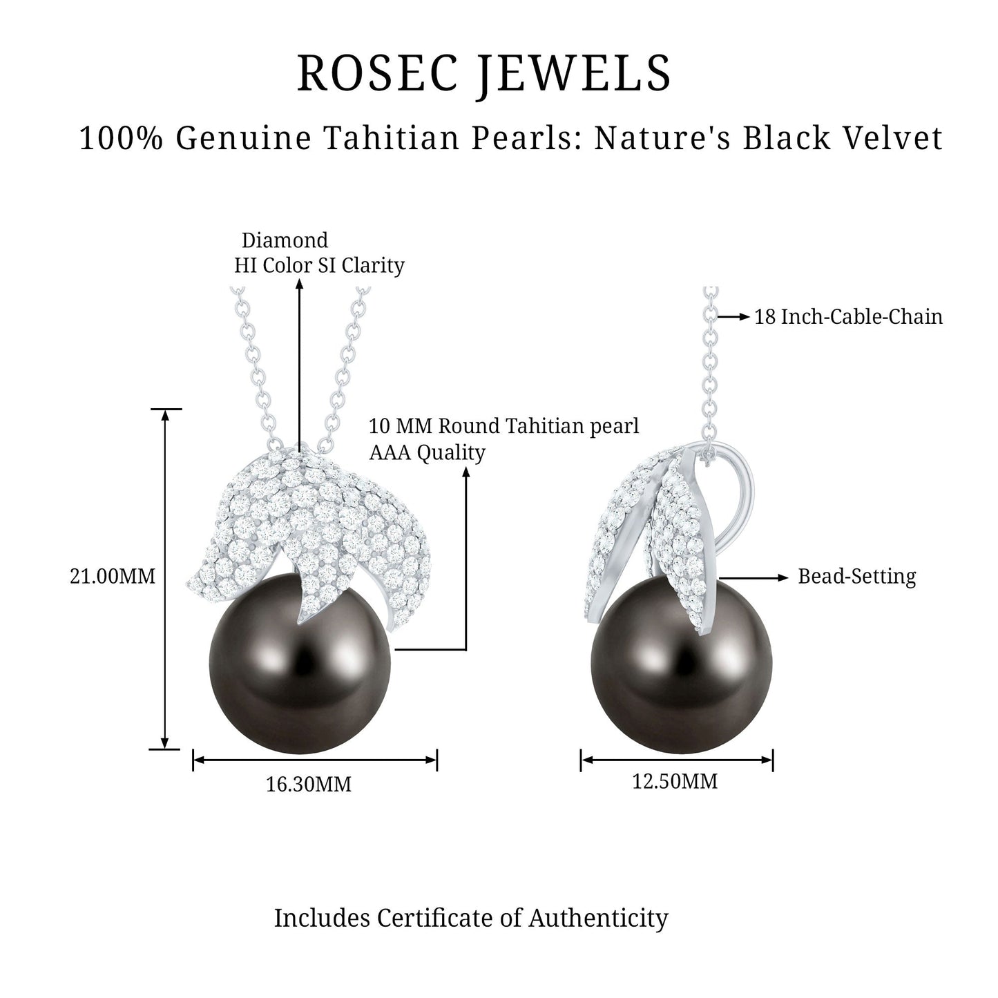 Handpicked 8 Carat Black Pearl and Diamond Necklace with Certificate