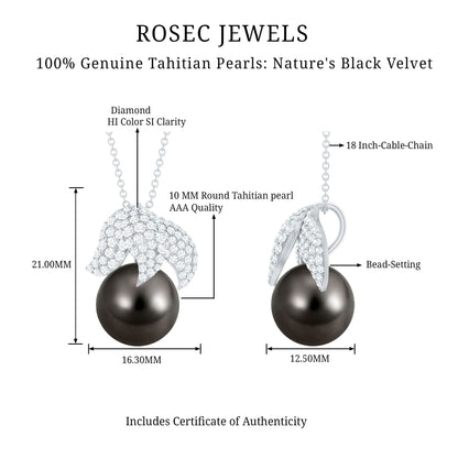 Handpicked 8 Carat Black Pearl and Diamond Necklace with Certificate