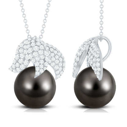 Handpicked 8 Carat Black Pearl and Diamond Necklace with Certificate