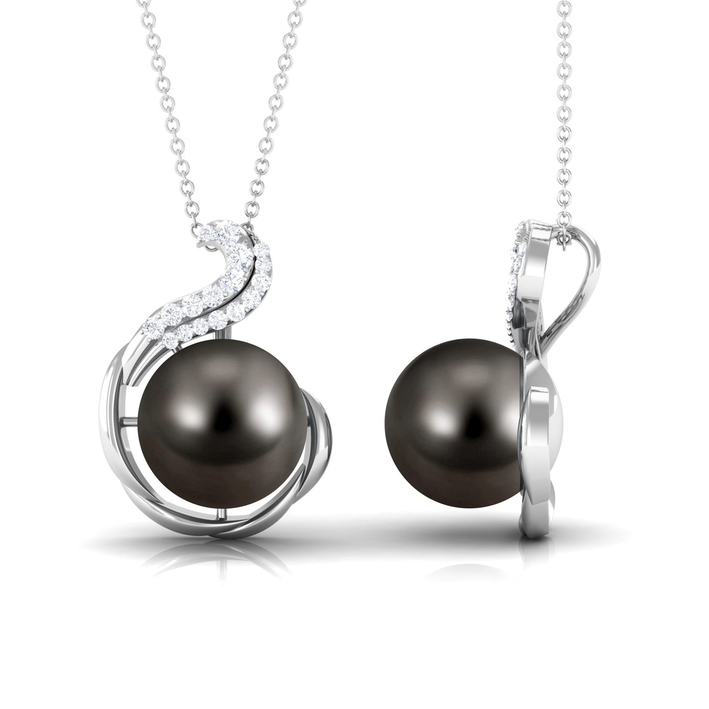 Real 8 Carat Tahitian Black Pearl Necklace with Diamond