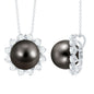 8 Carat Tahitian Black Pearl Sunflower Necklace with Diamond Halo