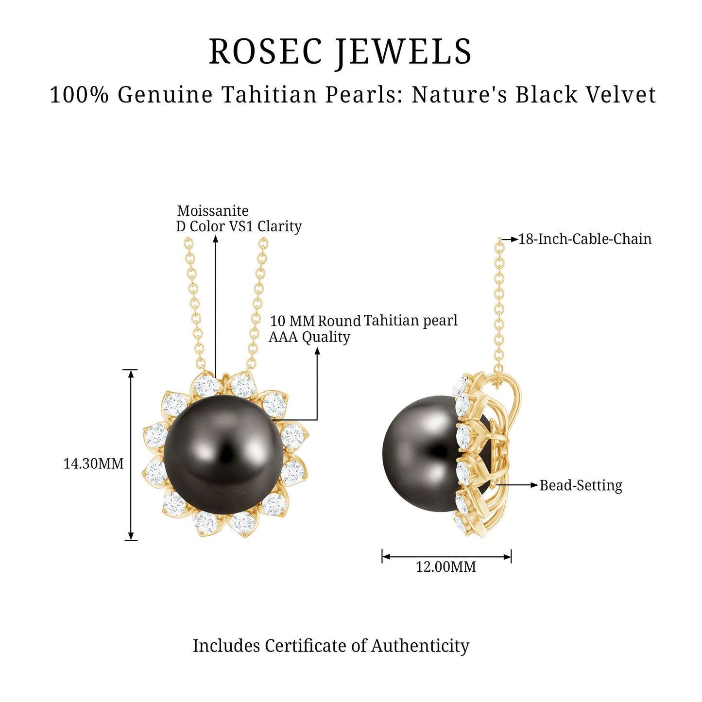 8 Carat Tahitian Black Pearl Sunflower Necklace with Diamond Halo
