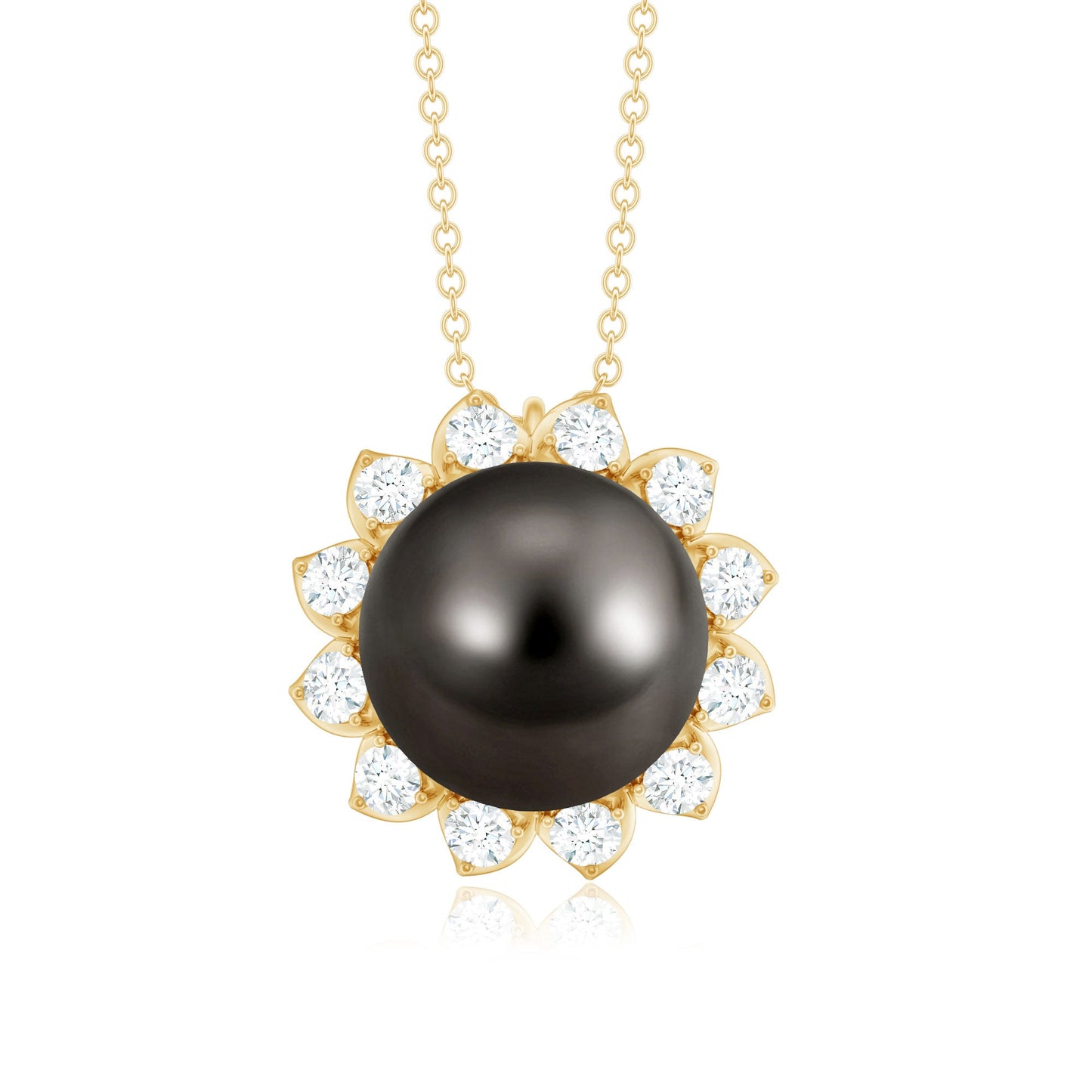 8 Carat Tahitian Black Pearl Sunflower Necklace with Diamond Halo