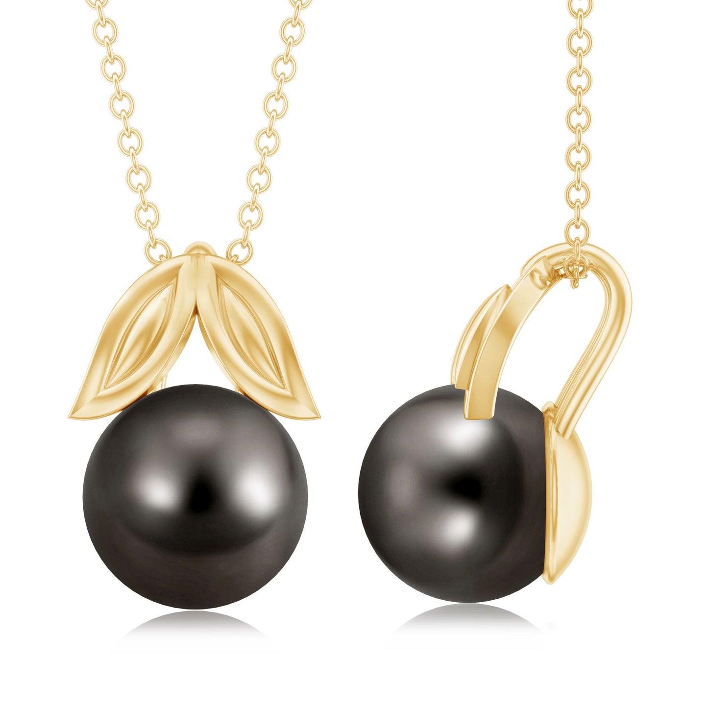 8 Carat Black Tahitian Pearl Solitaire Pendant with Leaf Motif