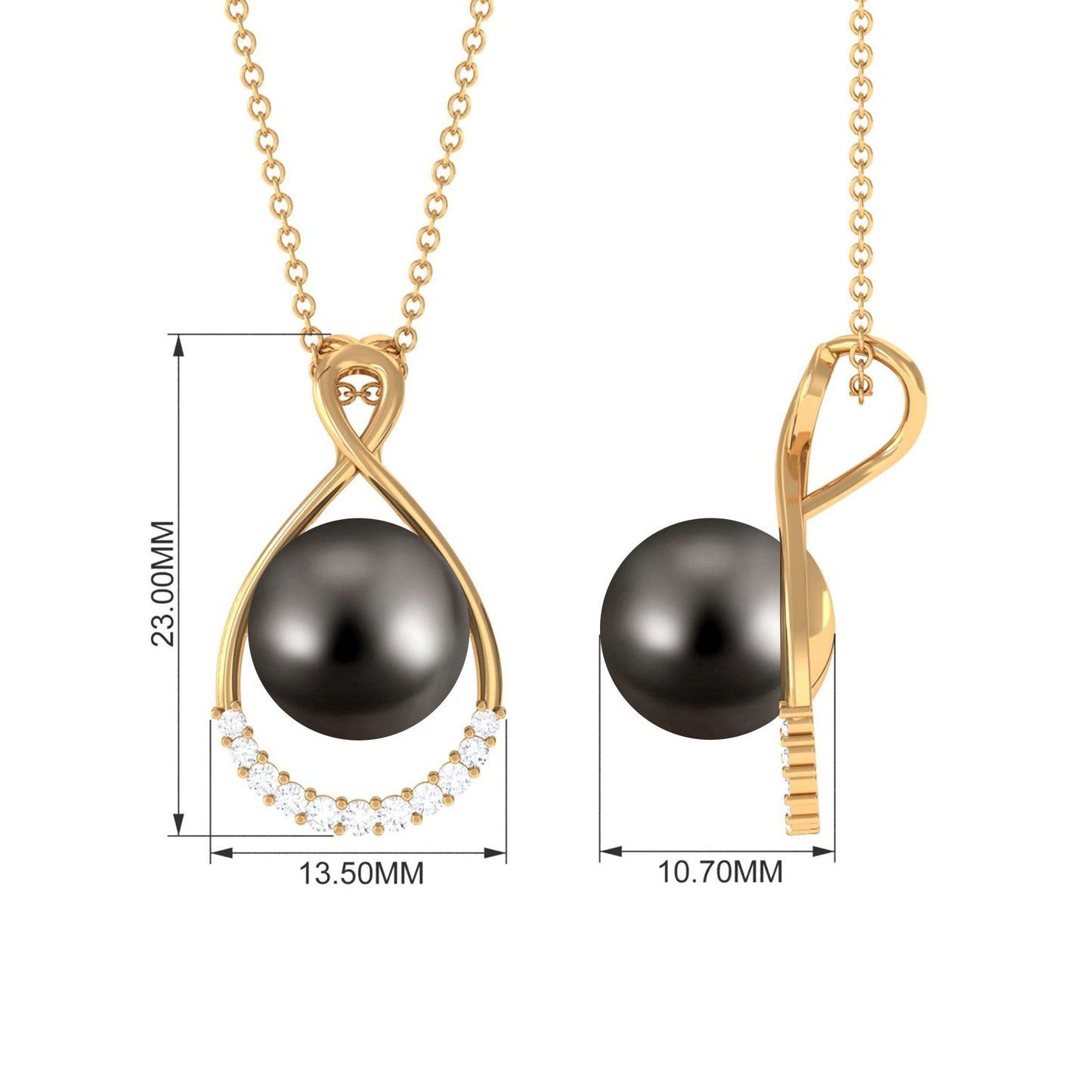 8 Carat Black Tahitian Pearl and Diamond Infinity Drop Pendant