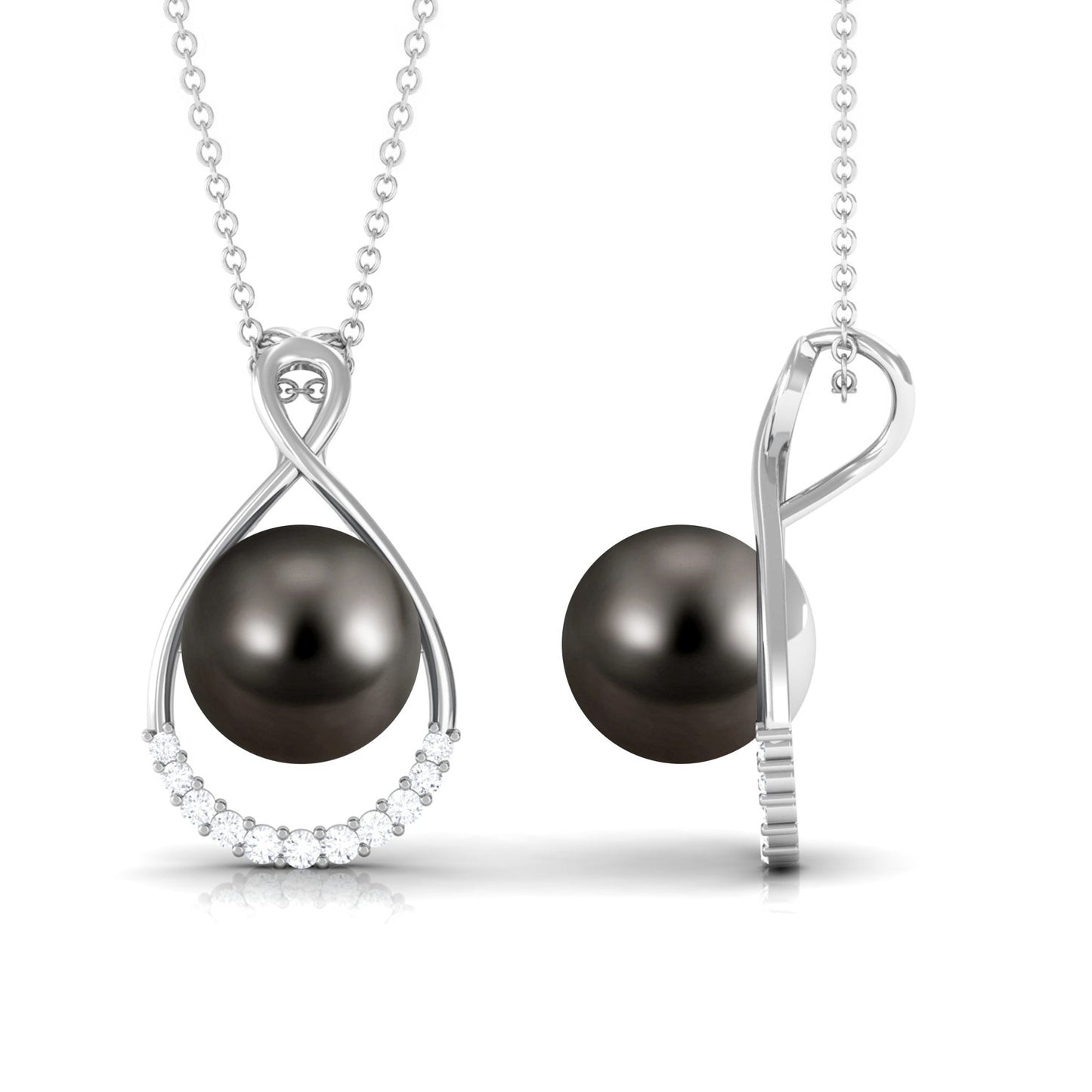 8 Carat Black Tahitian Pearl and Diamond Infinity Drop Pendant