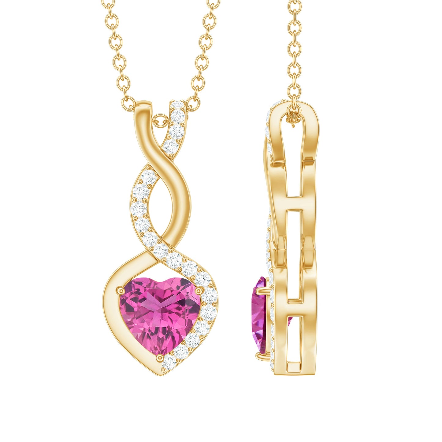 0.9 Carat Heart Shape Pink Tourmaline and Diamond Infinity Pendant