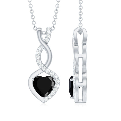 2 Carat Black Onyx Infinity Heart Pendant with Diamond