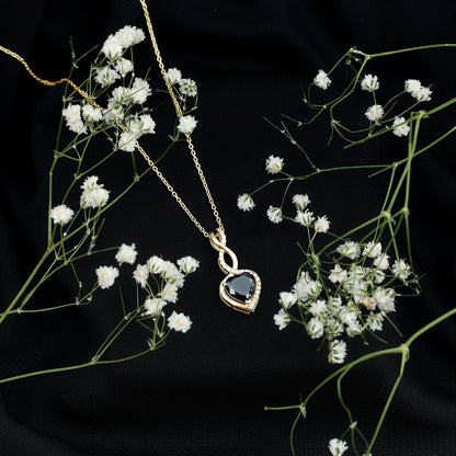 2 Carat Black Onyx Infinity Heart Pendant with Diamond
