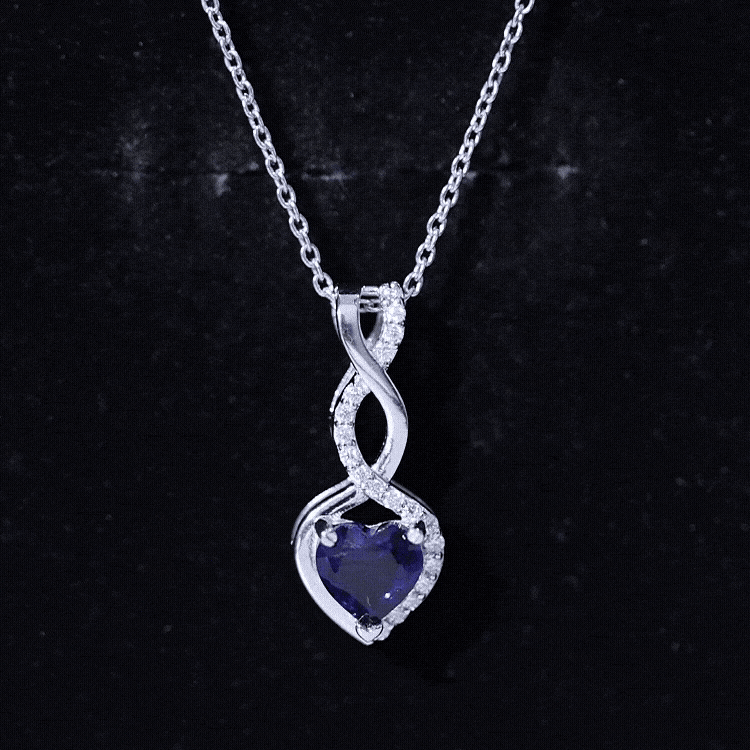 Lab Grown Blue Sapphire and Moissanite Infinity Heart Necklace with Chain