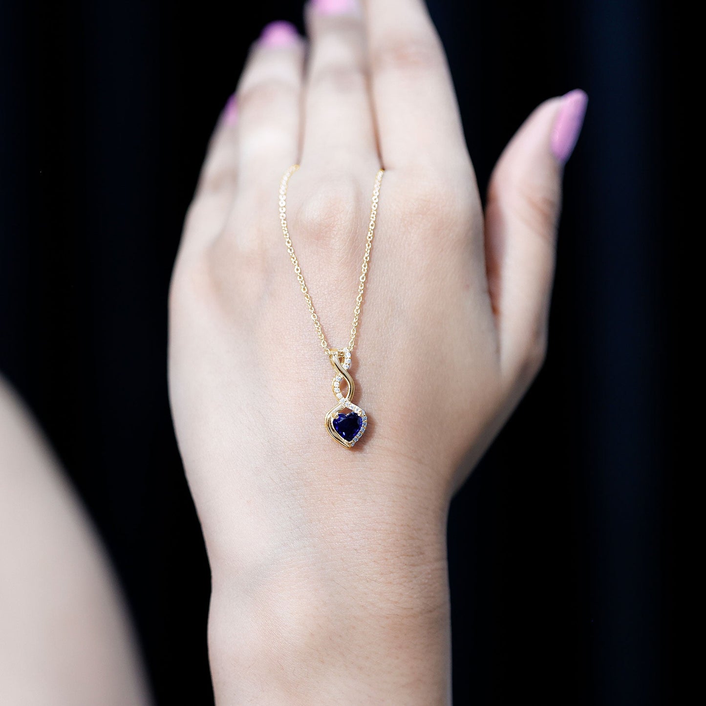 Certified Lab Grown Blue Sapphire Infinity Heart Necklace with Chain