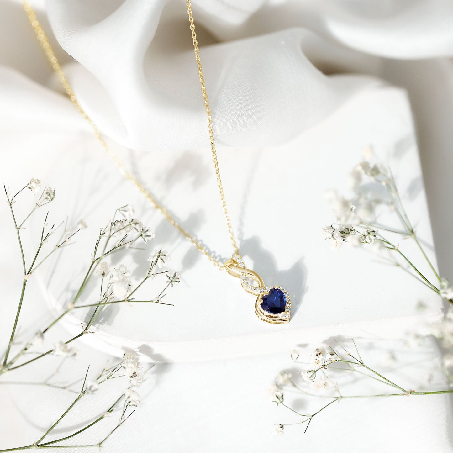 Certified Lab Grown Blue Sapphire Infinity Heart Necklace with Chain